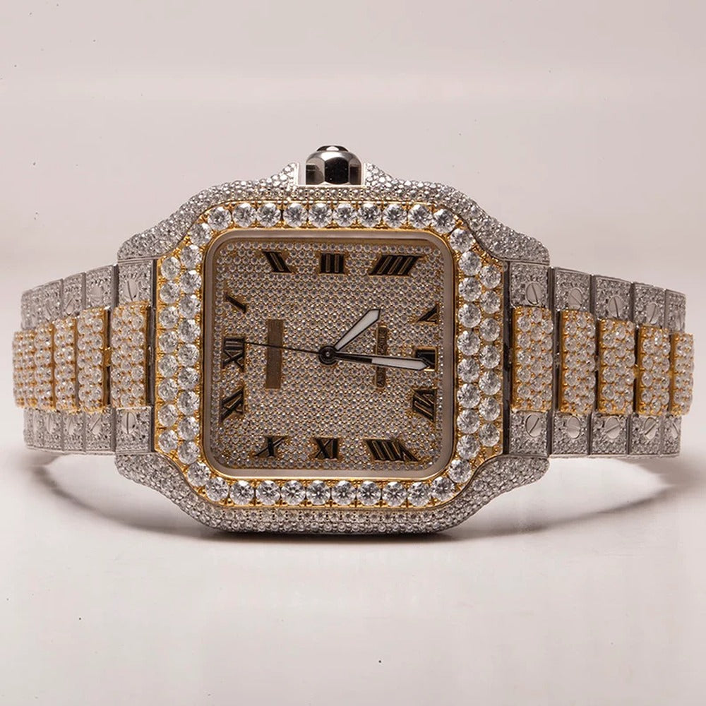 Dual Tone Moissanite Automatic Roman Dial Luxury Watch