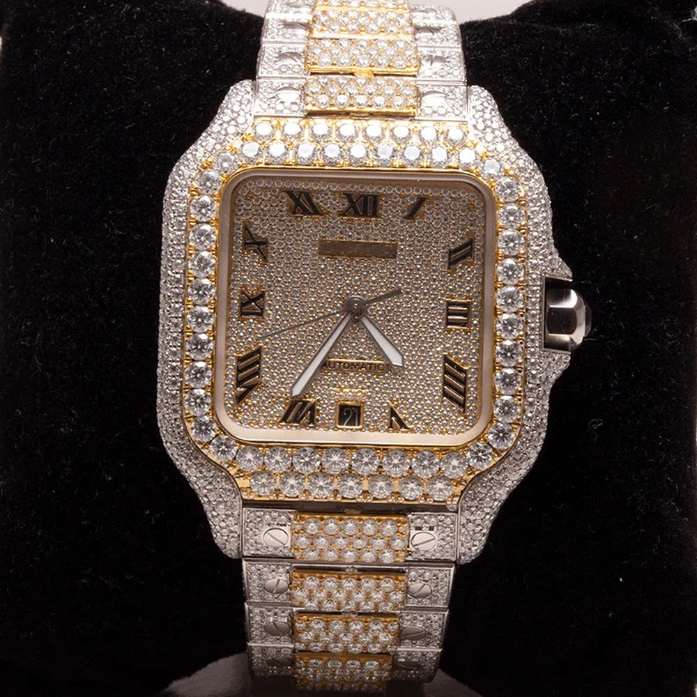 Hip Hop Iced Out Moissnaite Dual Tone Automatic Watch