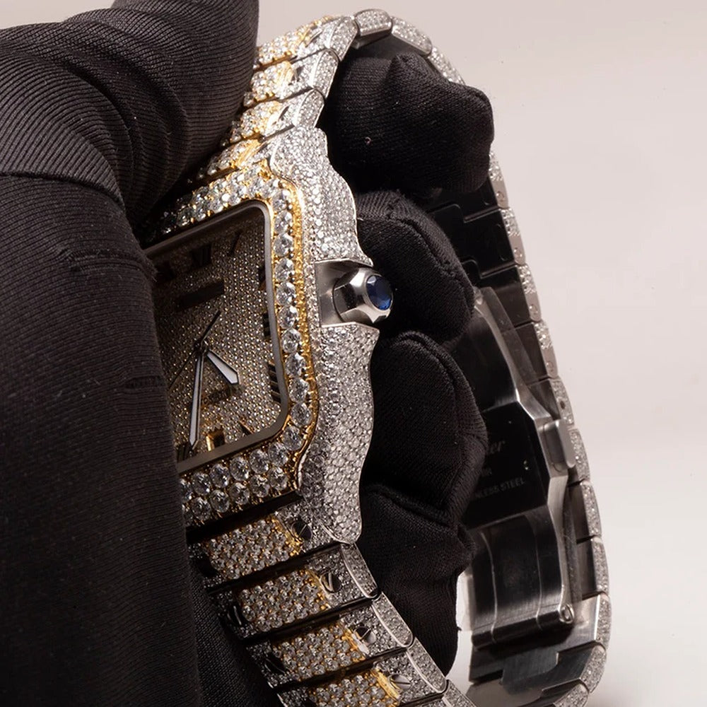 Hip Hop Iced Out Moissnaite Dual Tone Automatic Watch