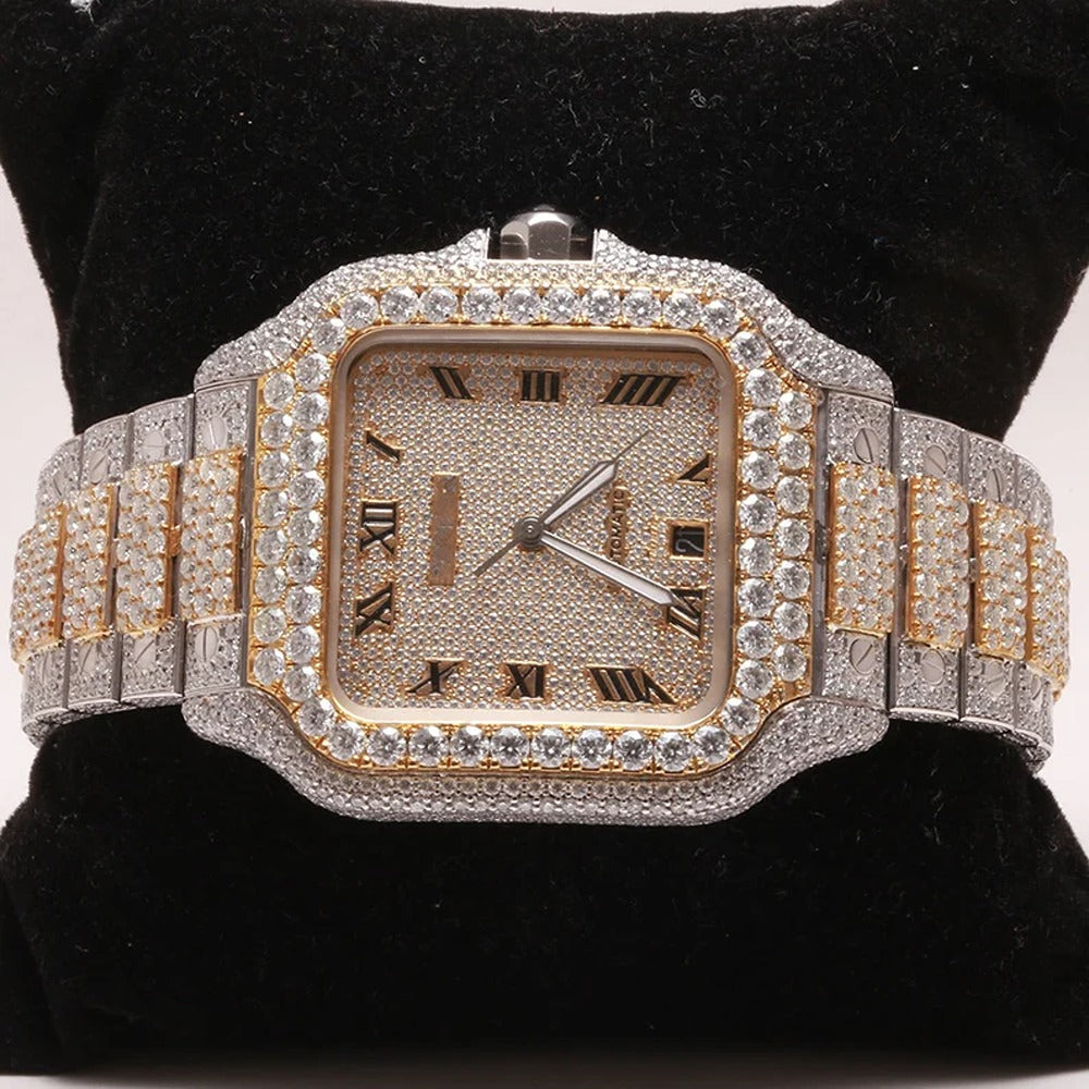 Dual Tone Moissanite Automatic Roman Dial Luxury Watch