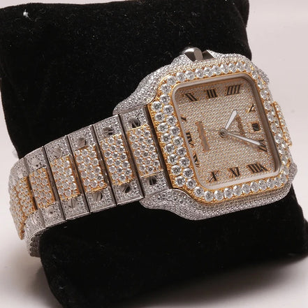 Dual Tone Moissanite Automatic Roman Dial Luxury Watch