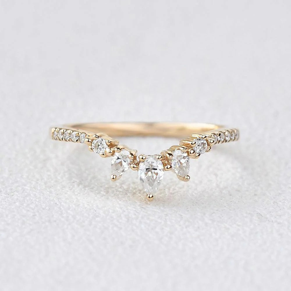 Pear And Round Cut D Color Moissanite Wedding Band For Bride