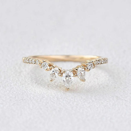 Pear And Round Cut D Color Moissanite Wedding Band For Bride