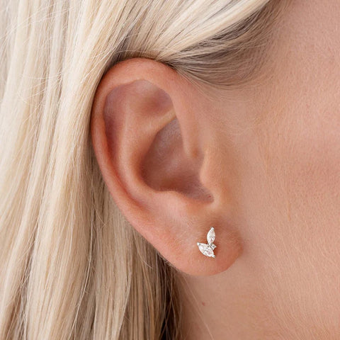 Moissanite Marquise Cut Leaf Shape Stud Push Back Earring