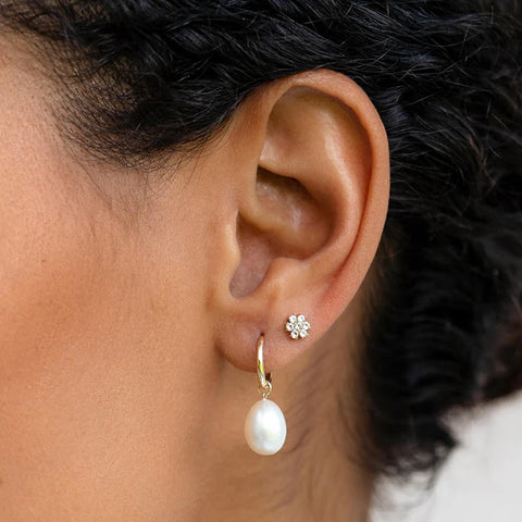 Flower Shape Round Cut Moissanite Stud Push Back Earring