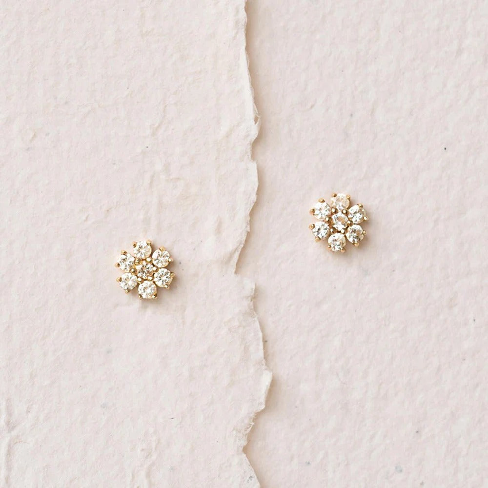 Flower Shape Round Cut Moissanite Stud Push Back Earring