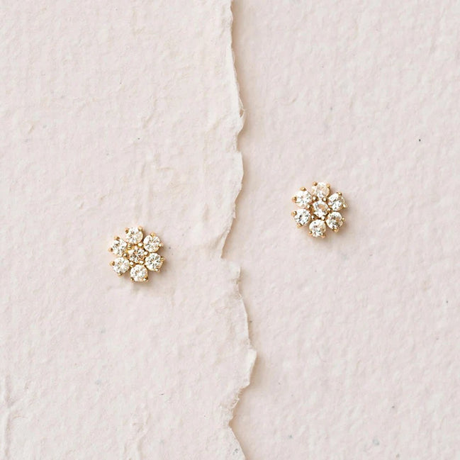 Flower Shape Round Cut Moissanite Stud Push Back Earring