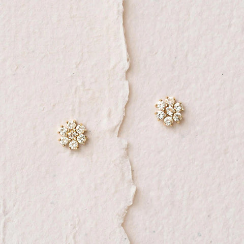 Flower Shape Round Cut Moissanite Stud Push Back Earring