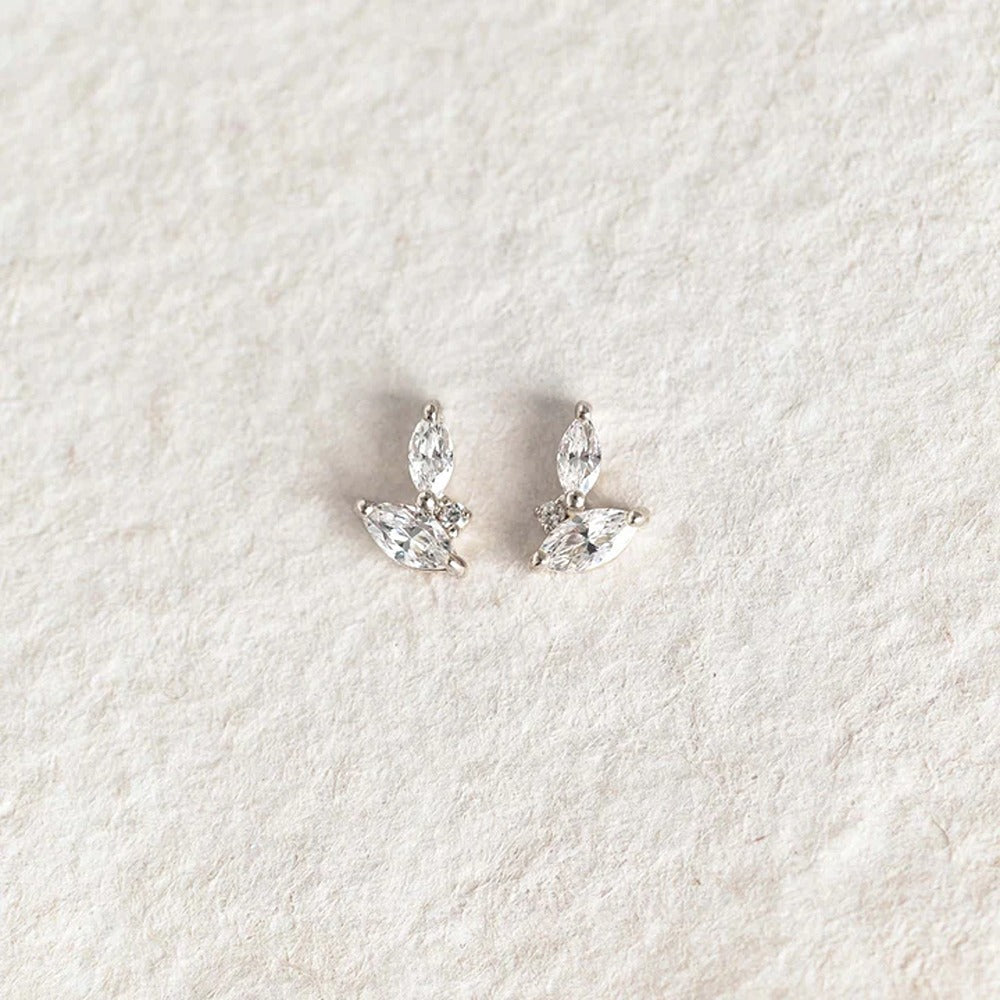 Moissanite Marquise Cut Leaf Shape Stud Push Back Earring