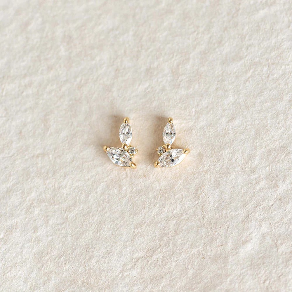 Moissanite Marquise Cut Leaf Shape Stud Push Back Earring