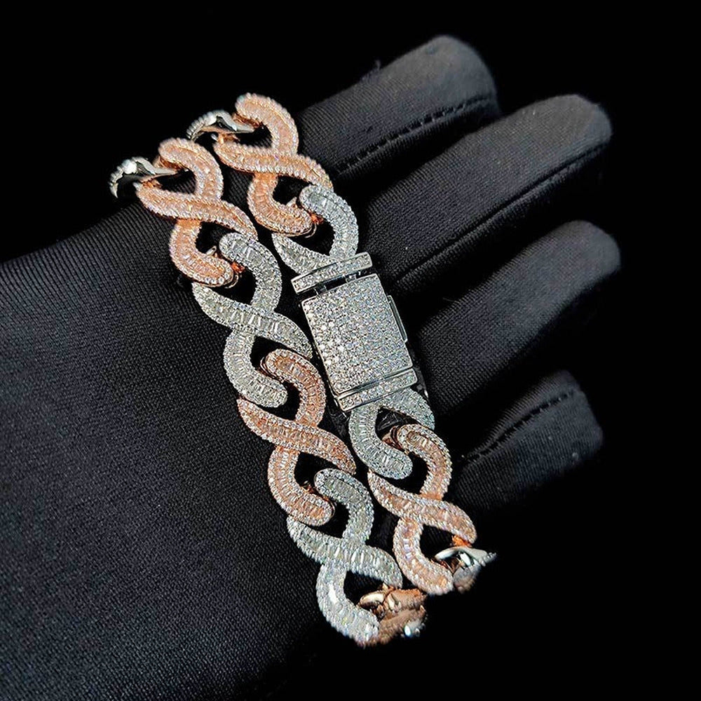 Infinity Link Round And Baguette Cut Moissnaite Cuban Chain