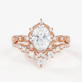 Lab Crated Moissanite Oval Cut Filigree Wedding Proposal Ring Set