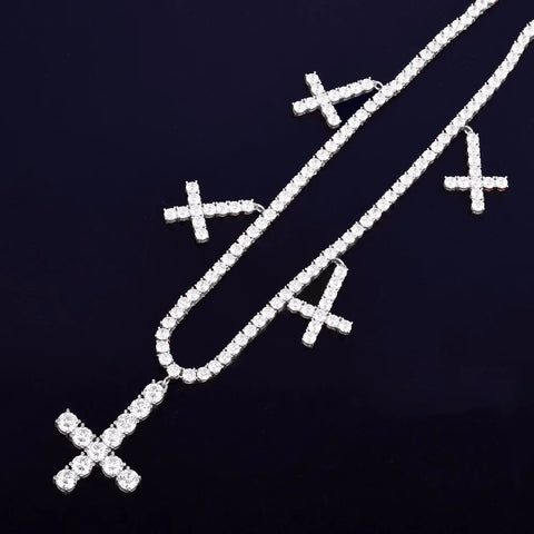 Moissanite Round Cut Multi Cross Iced Out Tennis Chain For Men's