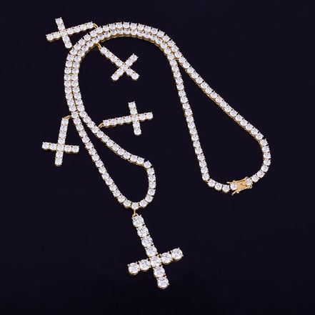 Moissanite Round Cut Multi Cross Iced Out Tennis Chain For Men's