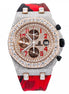 Red Rubber Strap Chrono Dial Moissanite Watch