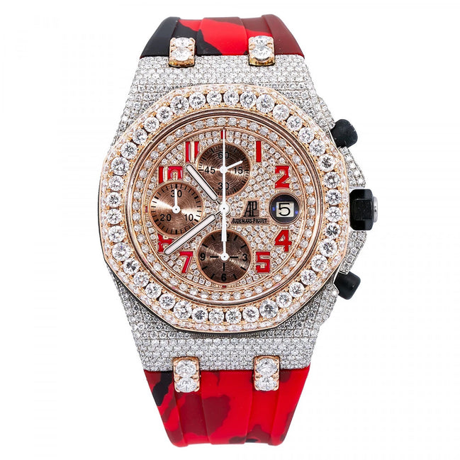 Red Rubber Strap Chrono Dial Moissanite Watch