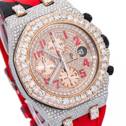 Red Rubber Strap Chrono Dial Moissanite Watch