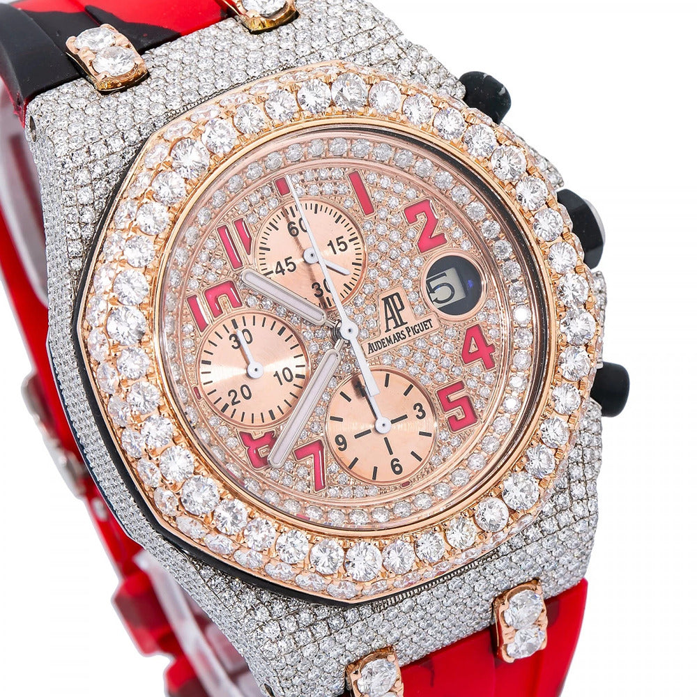 Red Rubber Strap Chrono Dial Moissanite Watch