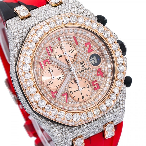 Red Rubber Strap Chrono Dial Moissanite Watch