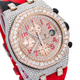 Red Rubber Strap Chrono Dial Moissanite Watch