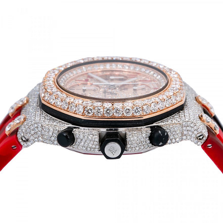Red Rubber Strap Chrono Dial Moissanite Watch