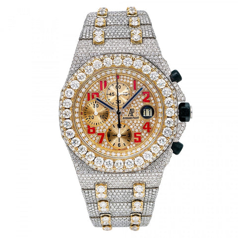 Dual Tone Chrono Dial Moissanite Diamond Unique Watch