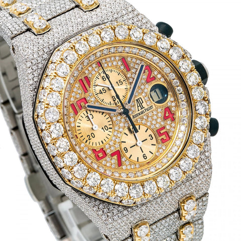 Dual Tone Chrono Dial Moissanite Diamond Unique Watch
