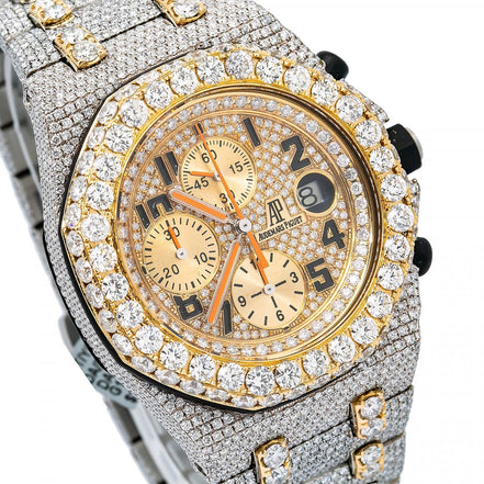 Dual Tone Moissanite Handmade Hip Hop Watch