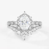Lab Crated Moissanite Oval Cut Filigree Wedding Proposal Ring Set