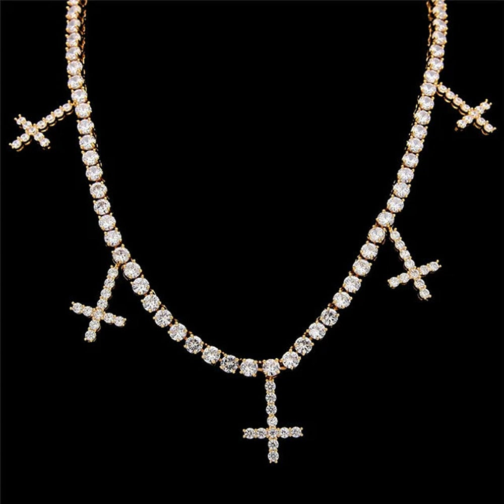 Moissanite Round Cut Multi Cross Iced Out Tennis Chain For Men's