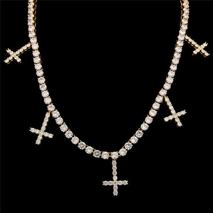 Moissanite Round Cut Multi Cross Iced Out Tennis Chain For Men's