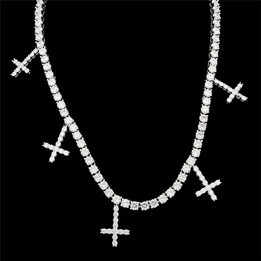 Moissanite Round Cut Multi Cross Iced Out Tennis Chain For Men's