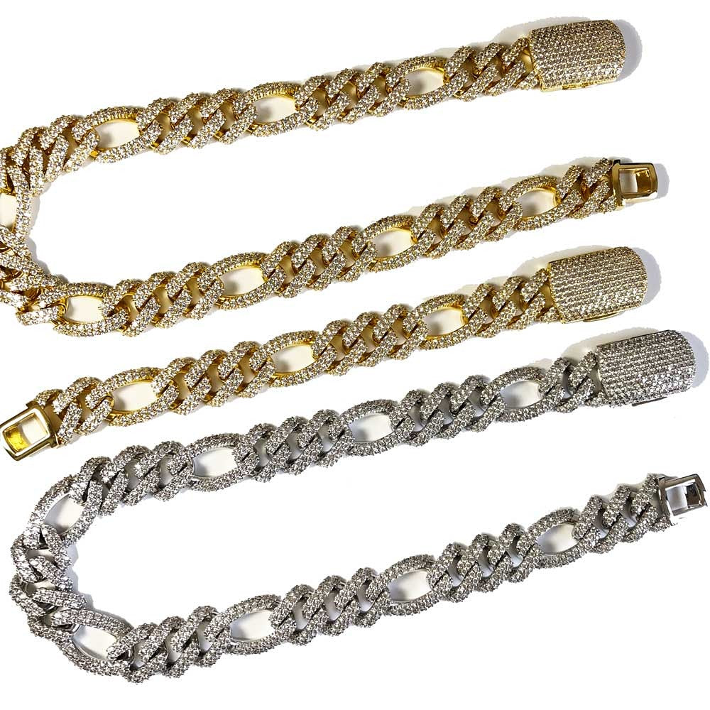 Moissnaite Diamond Iced Figaro Cuban Link Hip Hop Luxury Chain