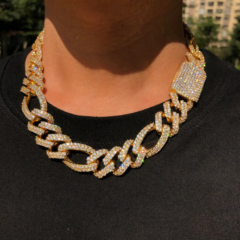 Moissnaite Diamond Iced Figaro Cuban Link Hip Hop Luxury Chain