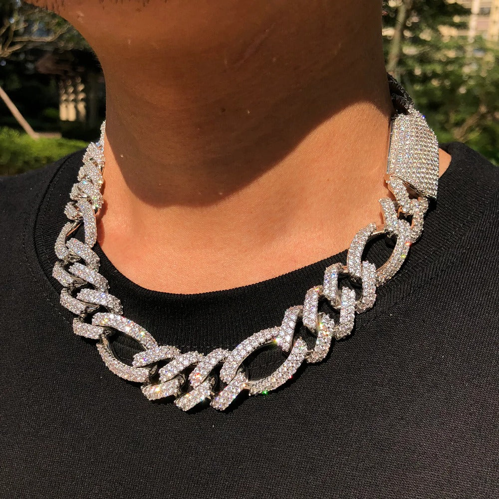 Moissnaite Diamond Iced Figaro Cuban Link Hip Hop Luxury Chain