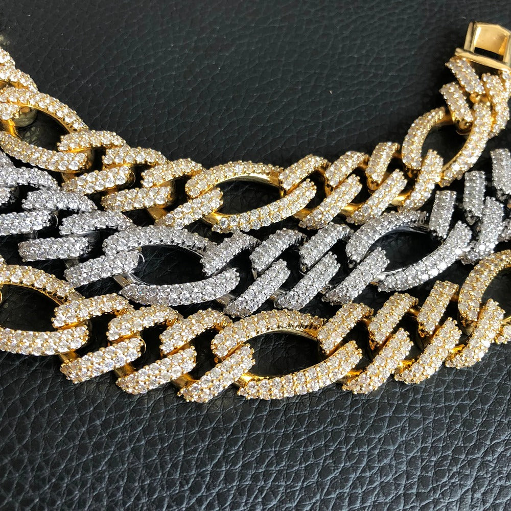 Moissnaite Diamond Iced Figaro Cuban Link Hip Hop Luxury Chain