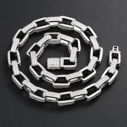 Round Brilliant Cut White Gold Moissanite Iced Out Box Chain