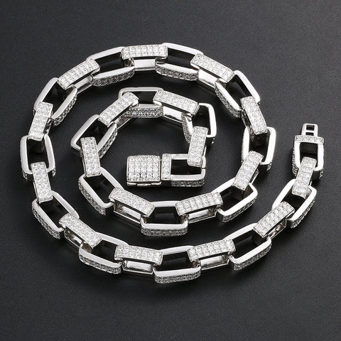 Round Brilliant Cut White Gold Moissanite Iced Out Box Chain