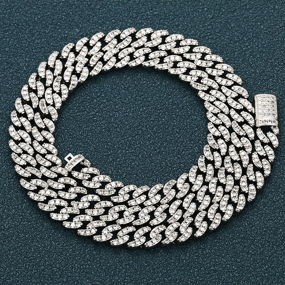 Iced Out VVS1 Moissanite Sterling Silver Round Brilliant Cut Hip Hop Chain