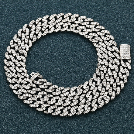 Iced Out VVS1 Moissanite Sterling Silver Round Brilliant Cut Hip Hop Chain