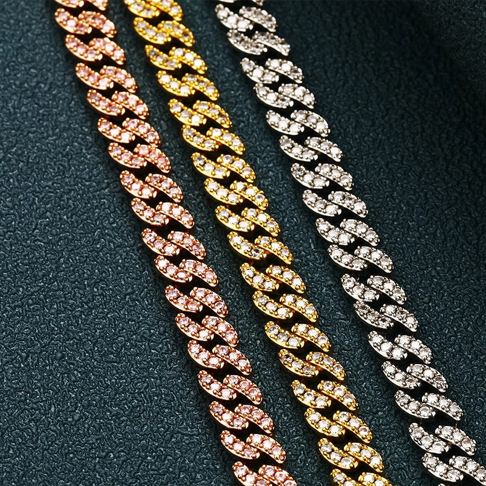 Iced Out VVS1 Moissanite Sterling Silver Round Brilliant Cut Hip Hop Chain