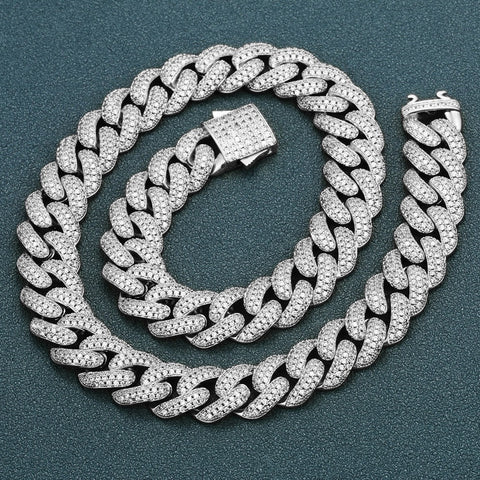 D Color Moissanite 925 Sterling Silver Cuban Linked Hip Hop Chain