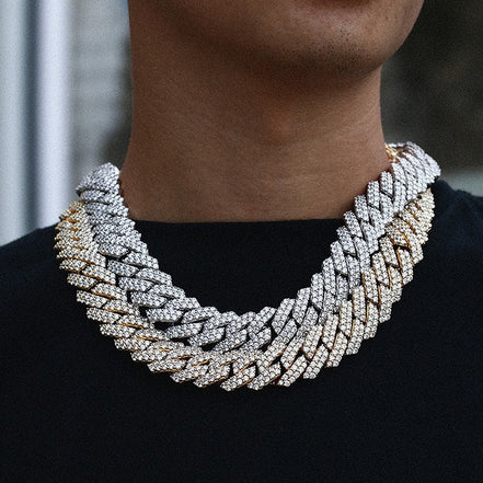 Full Ice Out Moissanite Round Cut Prong Double Row Cuban Chain