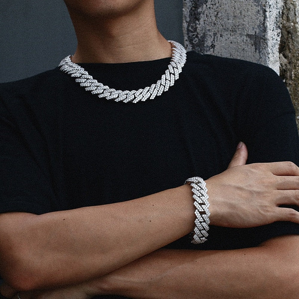 Full Ice Out Moissanite Round Cut Prong Double Row Cuban Chain