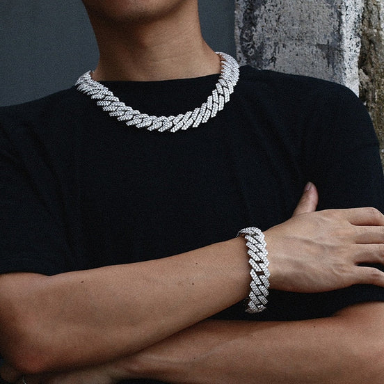 Full Ice Out Moissanite Round Cut Prong Double Row Cuban Chain