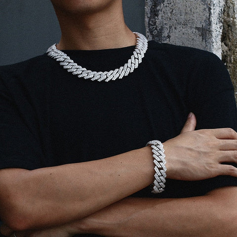 Full Ice Out Moissanite Round Cut Prong Double Row Cuban Chain