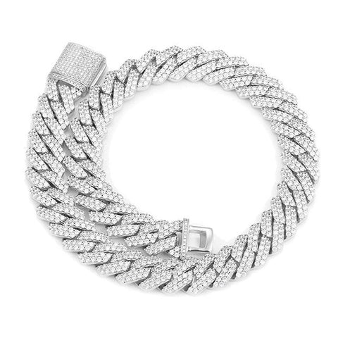 Full Ice Out Moissanite Round Cut Prong Double Row Cuban Chain