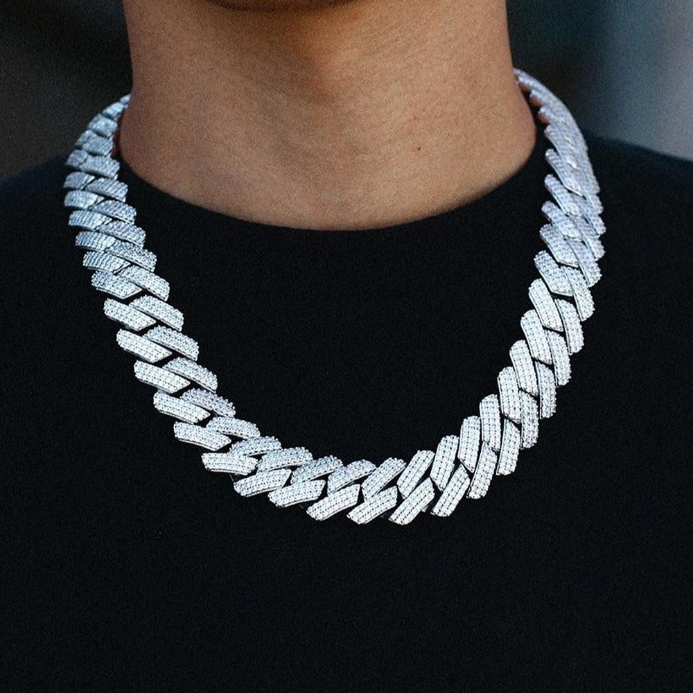 925 Sterling Silver Iced Out Moissanite Cuban Linked Chain
