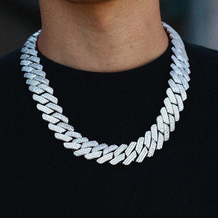 925 Sterling Silver Iced Out Moissanite Cuban Linked Chain