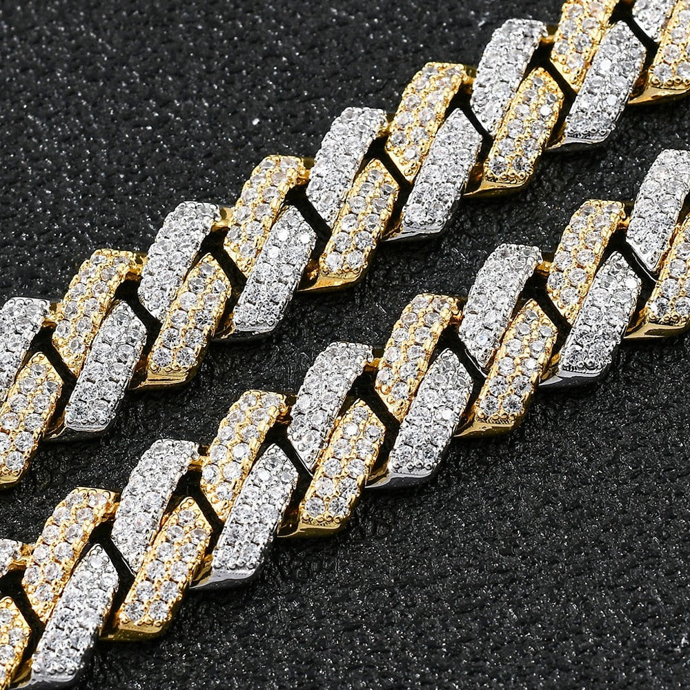 Dual Tone VVS1 Moissanite Cuban Hip Hop Necklace For Him
